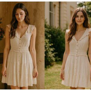 Revolve Paige Paradis Smocked Mini Dress White S Cottage Core Boho Resort wear